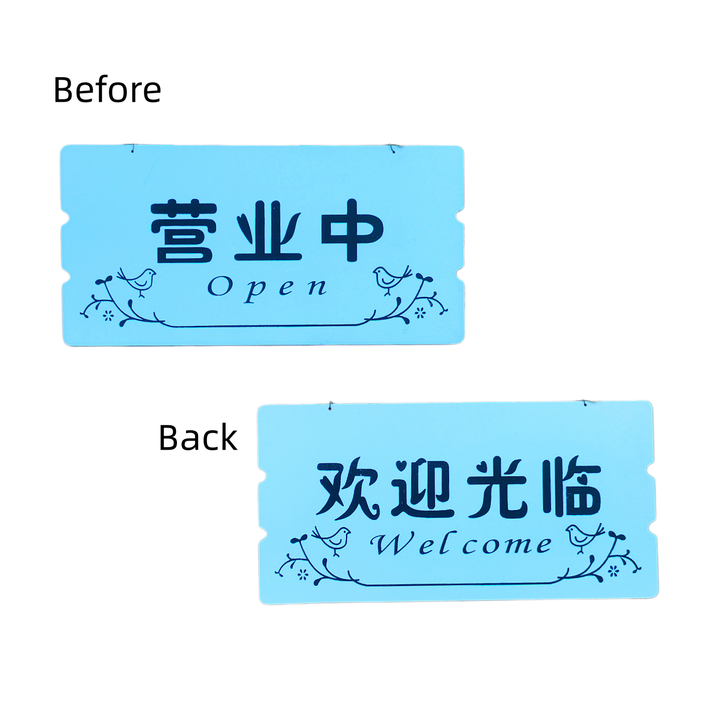 Double-Sided Bilingual "Open" Hanging Sign - 30×15cm