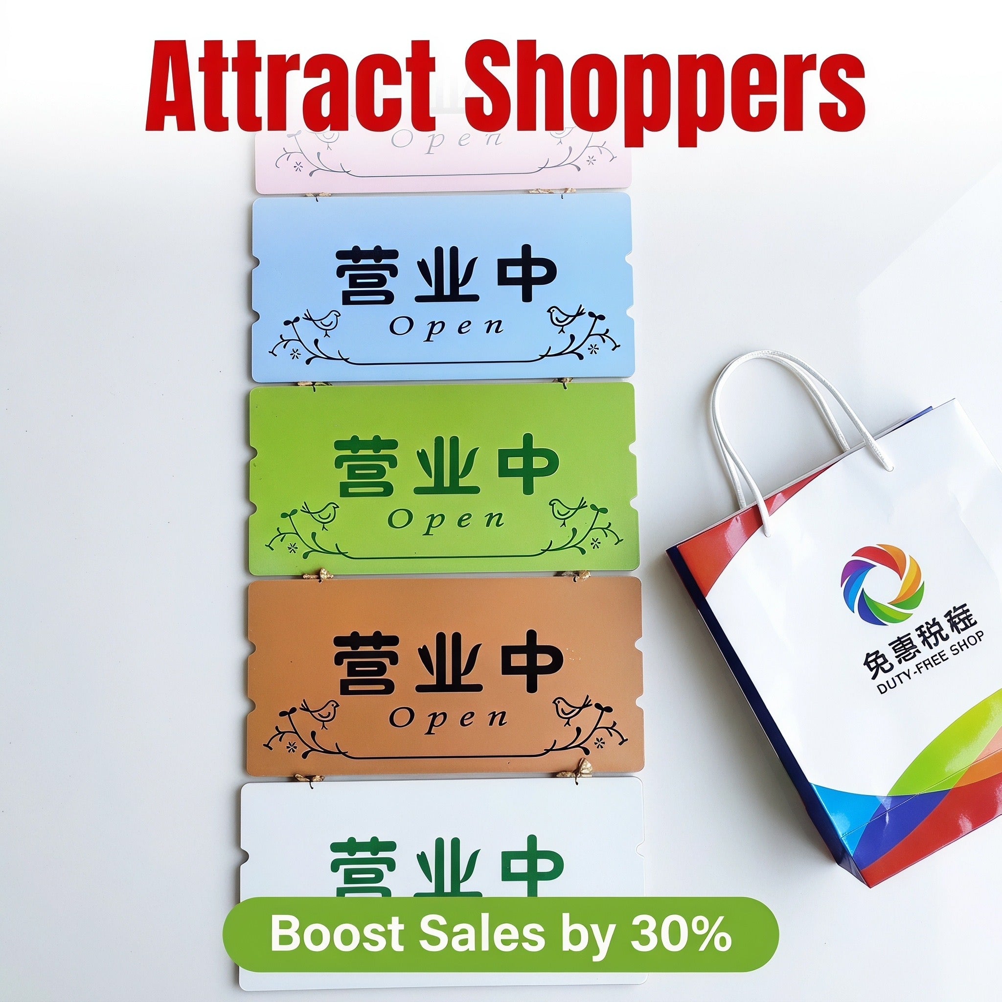 Double-Sided Bilingual "Open" Hanging Sign - 30×15cm