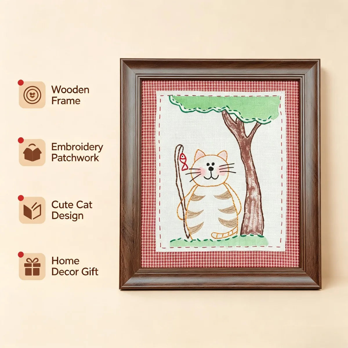 Muya Artisan Fishing Cat Embroidery Art - Features
