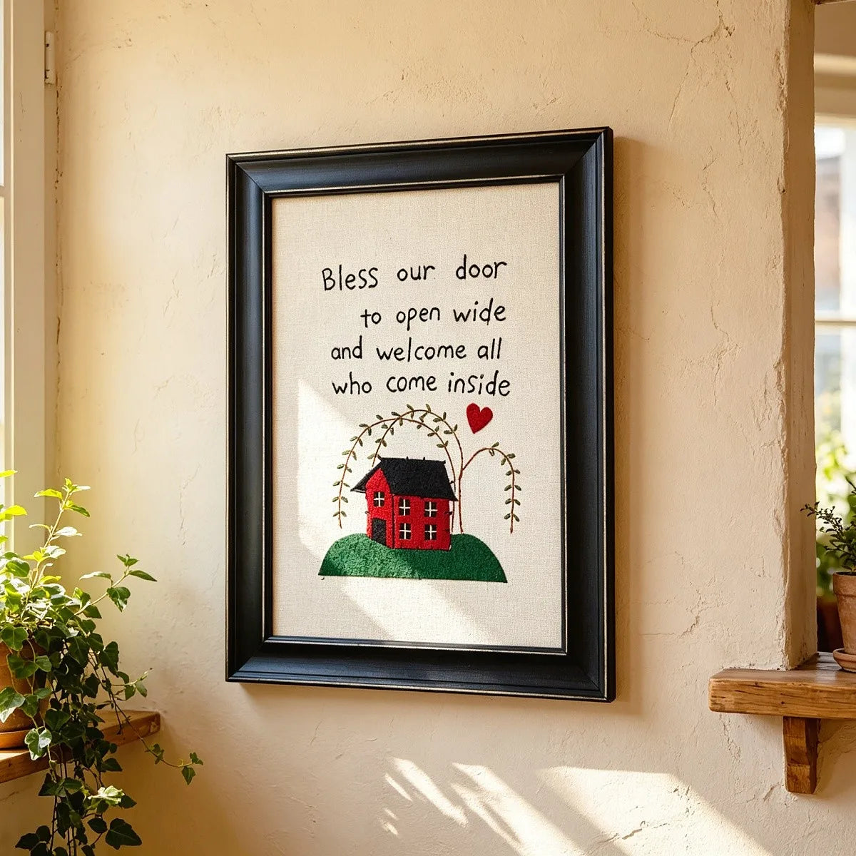 Muya Artisan Bless Our Door Embroidery Art - Dimensions 36x26cm