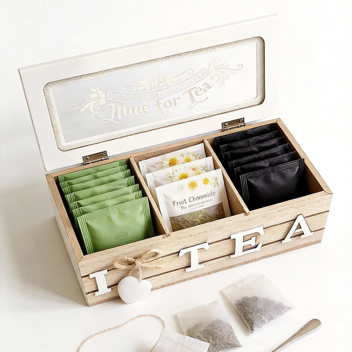 Muya Artisan 3-Grid Tea Organizer Close-up Storage