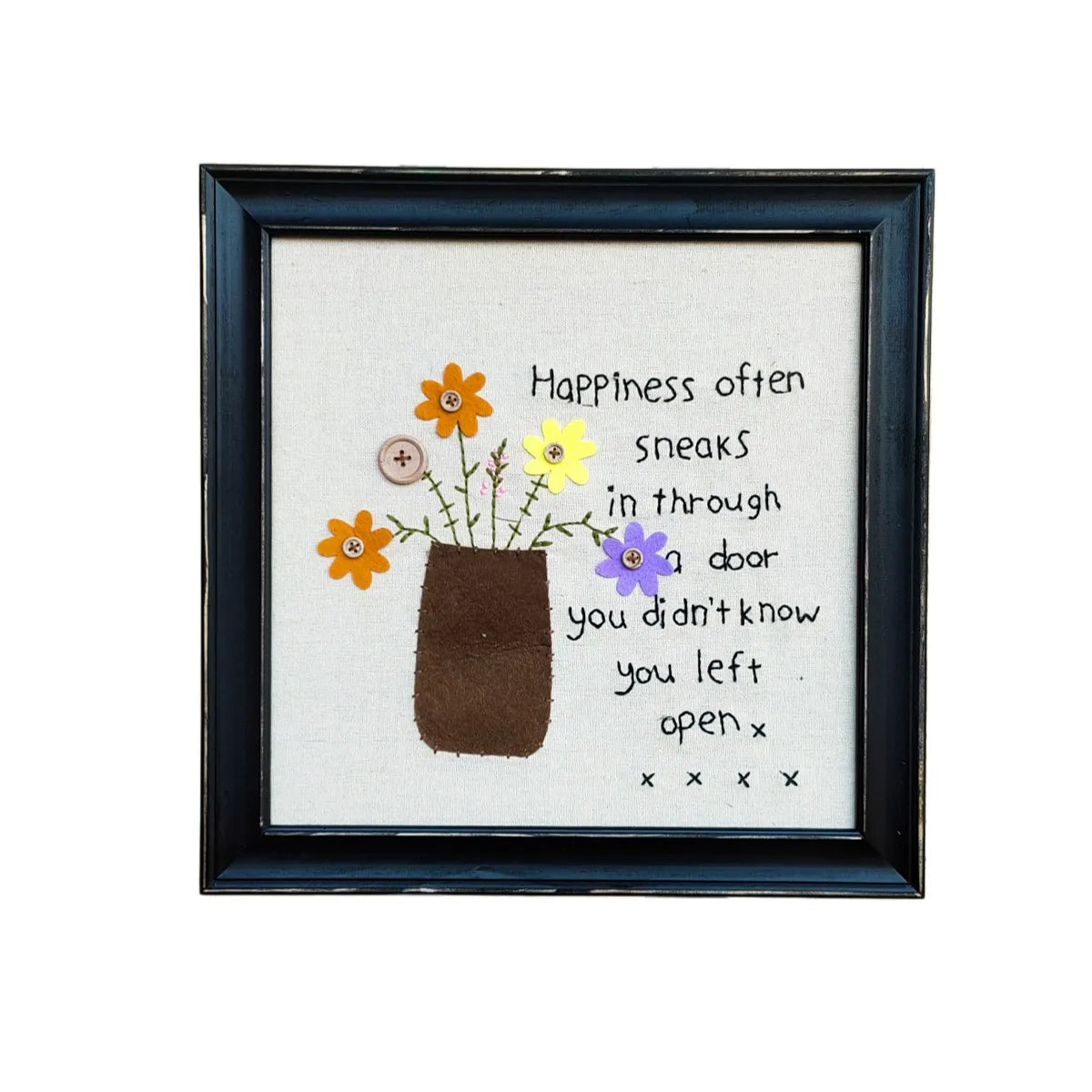 Muya Artisan Happiness Door Embroidery Art - White Background