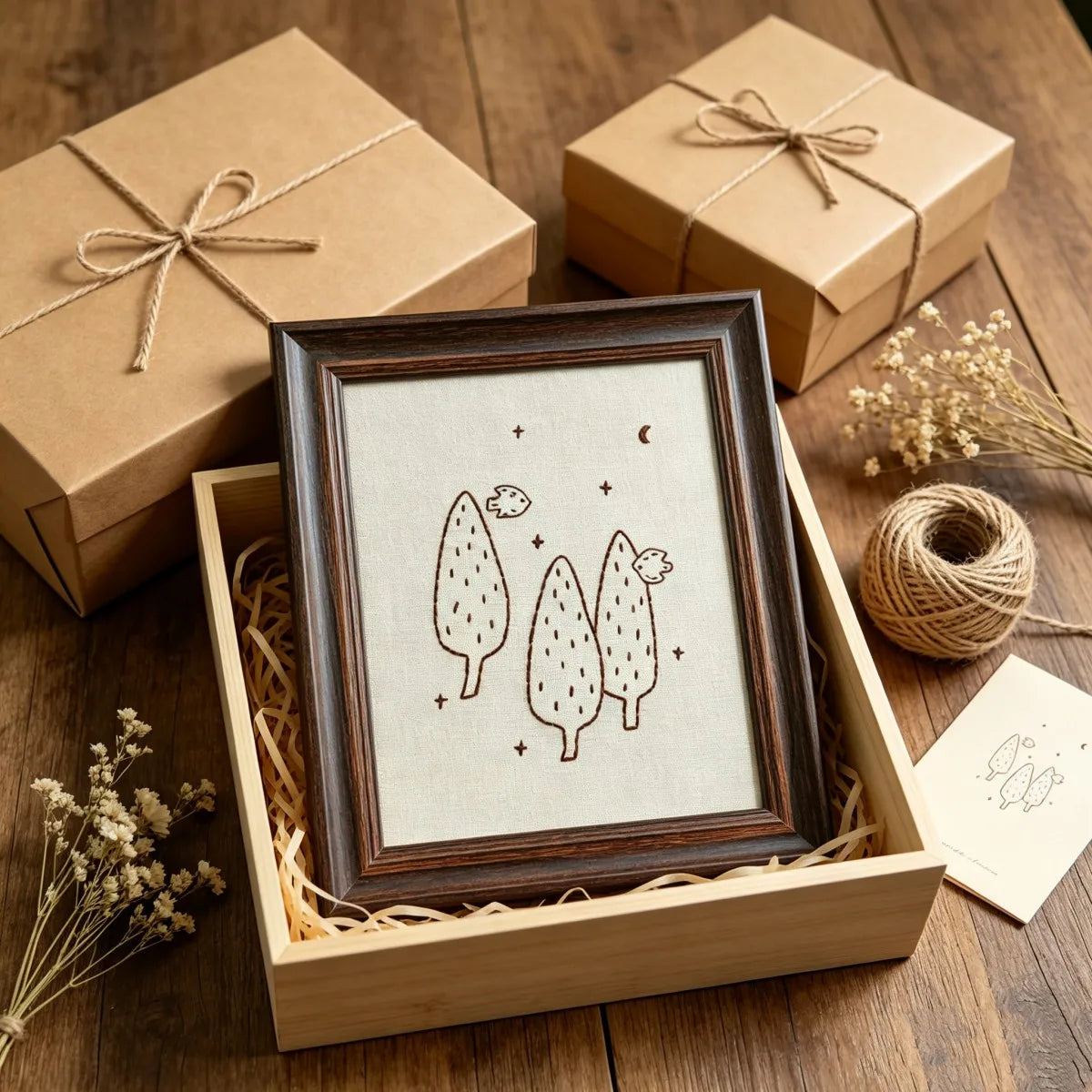 Muya Artisan Twilight Forest Embroidery Art - Gift Box Packaging