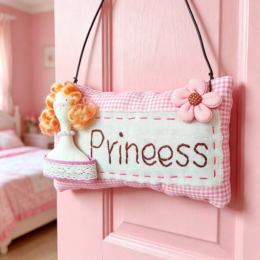 Princess Door Sign Gingham Pink Scene