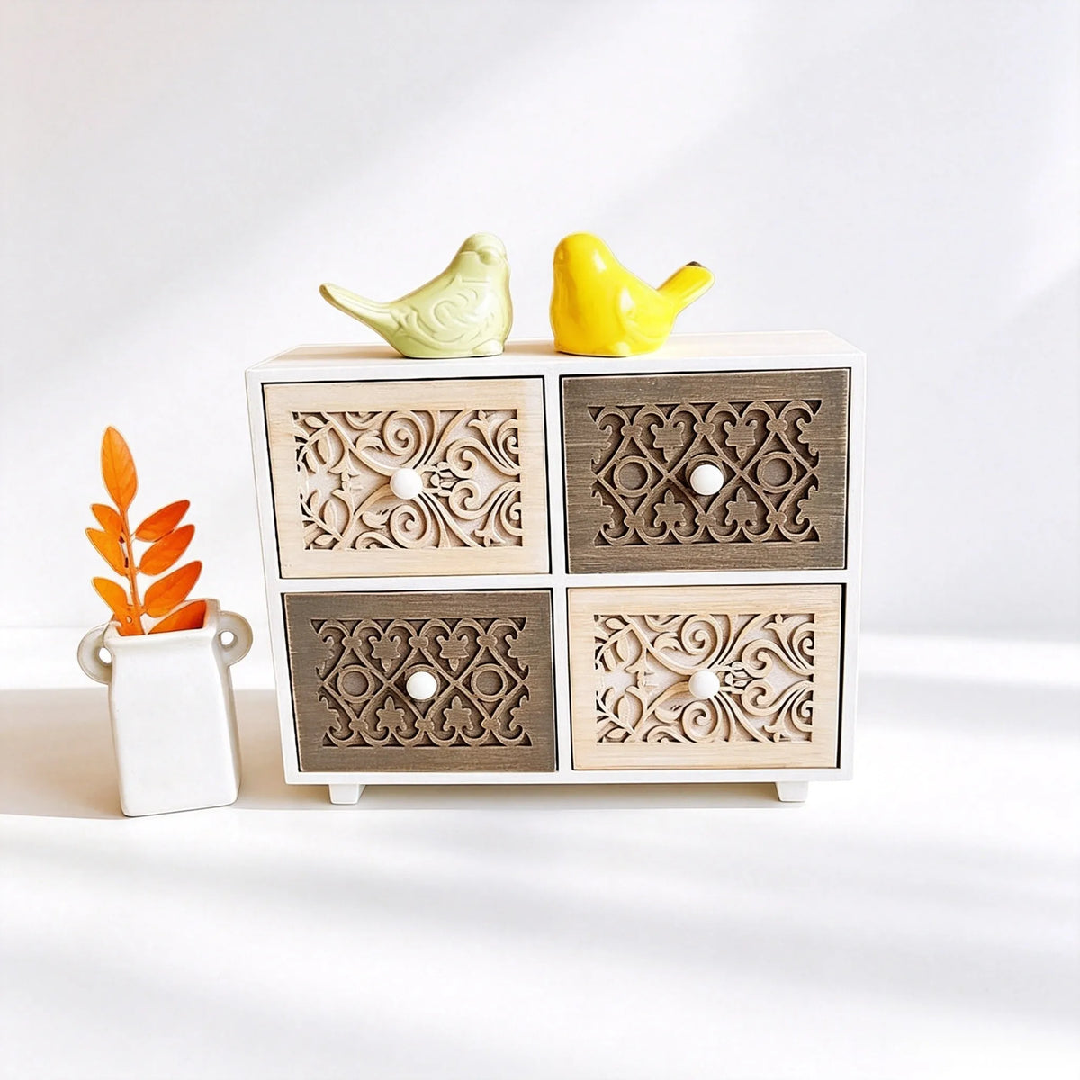 Muya Artisan Carved Wood Desktop Organizer - Back View