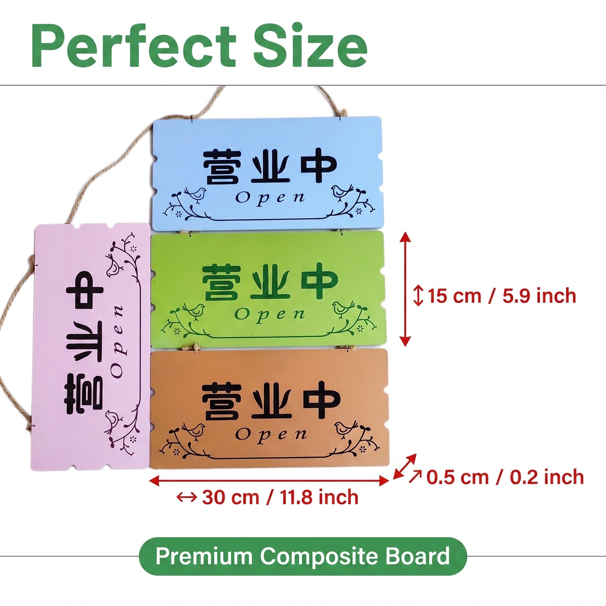 Double-Sided Bilingual "Open" Hanging Sign - 30×15cm