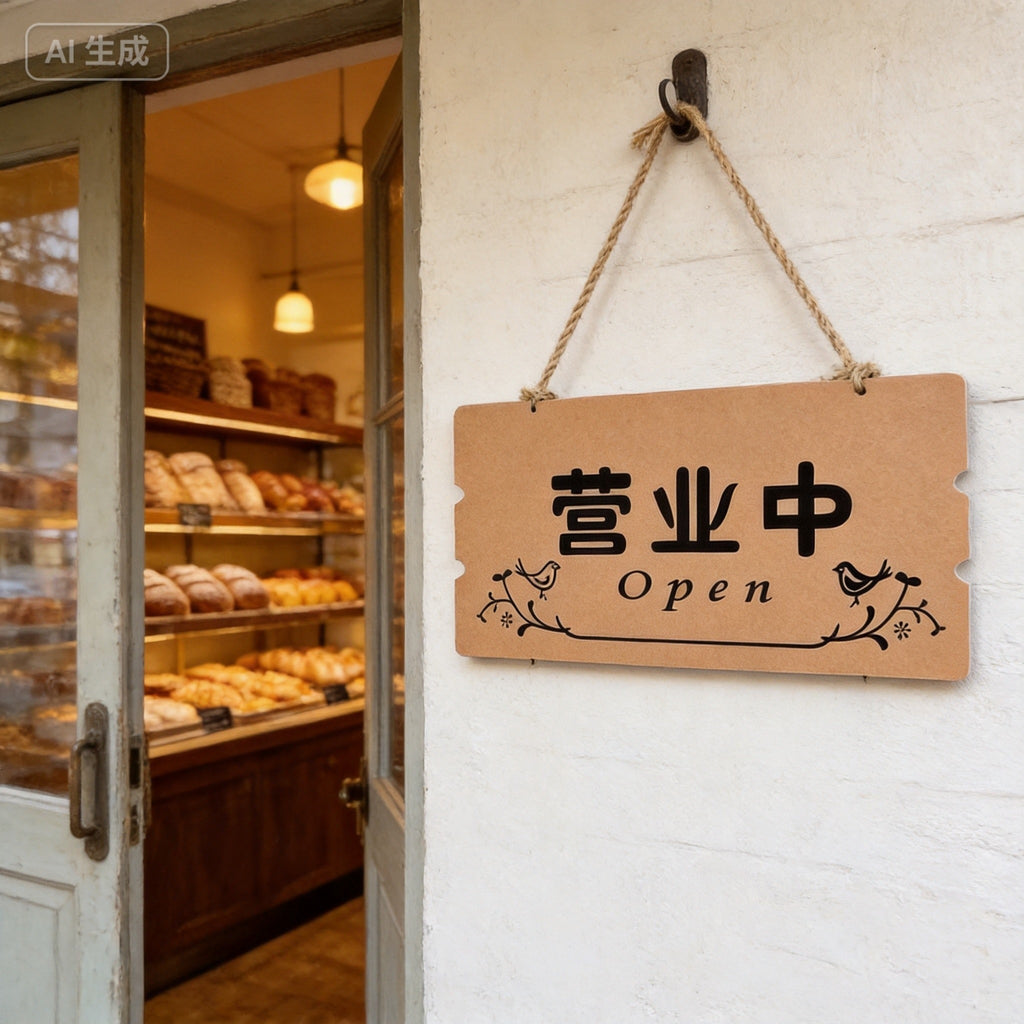 Double-Sided Bilingual "Open" Hanging Sign - 30×15cm