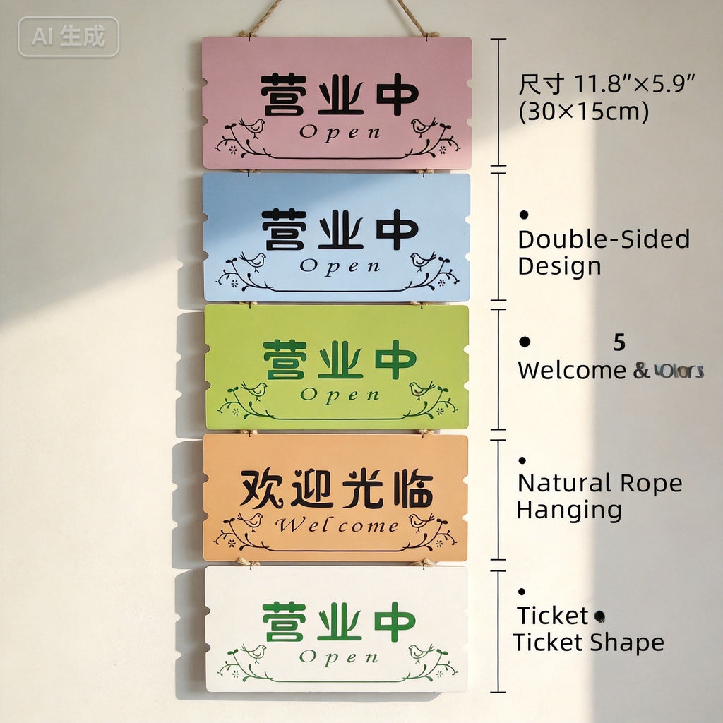 Double-Sided Bilingual "Open" Hanging Sign - 30×15cm